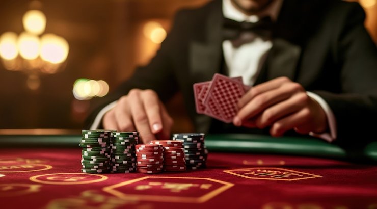 Tampilan langsung American Roulette di aplikasi dor123 dengan dealer, meja roulette, dan panel taruhan